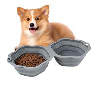 Pet Bowl - 40x15x6cm 2-Compartment Silicone Foldable Feeding | Pet Water Bowl Food Feeder for Small Medium Large Cat Kitten Home Indoor Outdoor Camping Walking Hiking Travel
