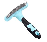 Pet Brush, Effortless Double Row Pins Shedding Comb And Dematting Tool, 15x11cm Extra Wide Dematting Undercoat Rake Comb With Anti-Slip Handle Reduces Shedding