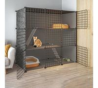 Pet Cage Extra Large Cat House Collapsible Cat Villa, Great for 1-3 Cats, Black, 111x49x109cm