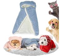 Pet Cape Blanket, Dog Cape Blanket, Dog Winter Coat with Hat Thicken Cloak Blanket, Dog Warm Sleeping Blanket, Multiple Sizes for Small Medium Dogs and Cats (Blue, L)