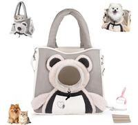 Pet Carrier Shoulder Bag, Cute Bear Breathable Mesh Handbag with Head-Out Design for Small Dogs Cats, Portable Cozy Adjustable Sling Crossbody Bag for Outdoor Travel Shopping Camping