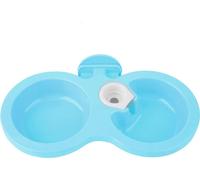 Pet Cat Dog Puppy double bol de nourriture suspendue eau feeder pour cage de caisse petit (bleu)