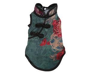 Pet Cheongsam Skirt Soft Exquisite Retro Peony Pet Chinese Style Skirt for Little Pets Rabbit Chinchilla Cotton Comfortable Party Outfit (S)