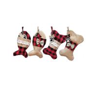 Pet Christmas Stockings Set Of 4 Burlap Plaid Stocking for Cat Dogs Holiday Hanging Socks for Fireplace Tree Christmas Decoration