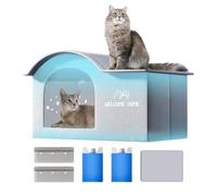 Pet Cooling House, Cat Shade Tent, Foldable Tear Resistant Design, Includes Ice Pack Insert, Apartment Travel Patio Use, 17.72x13.78x13.39 inches, Silver, 1 Piece, Lightweight