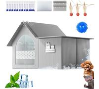 Pet Cooling House for Cats and Dogs, Foldable Outdoor Cat House with Ice Packs and Absorbent Cotton Bag, Insulated Pet Tent for Dogs, Breathable Indoor Cooling Mat for Cat (Grey-M)