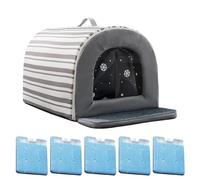 Pet Cooling House Keeps Cats Cool with Ice Box | Foldable Cat Air-Conditioned House Ventilated Easy Assemble | for Indoor Outdoor Summer, Kitten Pet Ice Houses, Non-Slip, Waterproof