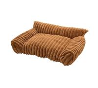 Pet Cushion, Panier Doux à Rayures for Chiens et Chats de Petite et Moyenne Taille, canapé Confortable en Peluche for Chiots, nid for Chat Amovible et Lavable ，Antislip Bottom(Khaki,M)
