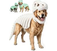 Pet Dinosaur Costume - 3D Skeleton Design Glow in The Dark, Cozy Plush 3D Halloween Cat Or Dog Skeleton Costume, Realistic Dinosaur for Pet (White,35cm)