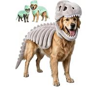 Pet Dinosaur Costume - 3D Skeleton Design Glow in The Dark, Cozy Plush 3D Halloween Cat Or Dog Skeleton Costume, Realistic Dinosaur for Pet (Gray,45cm)