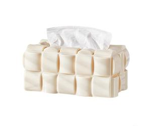 PET Distributeur de mouchoirs gaufré pour aspect blanc crème solide PET (couleur crème)