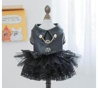 Pet Dog and Cat Autumn Clothes Source Factory Winter Sequin Petite jupe en cuir (jupe en cuir à paillettes noires, taille M)