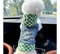 Pet Dog and Cat Clothing Source Factory, Printemps et Automne Veste en jean décontractée, Vêtements à deux pattes (Plaid Star Denim Shirt - Vert et Blanc, Large)