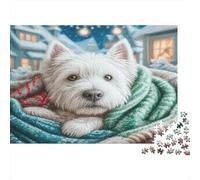 Pet Dog Challenging & Brainteasing Puzzle Westie Wrapped in Green Blanket for Adults & Kids Age 12 Years Up 38x26cm/1000pcs