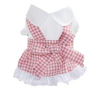 Pet Dress with Bow & Lace Hem | Adorable Plaid Skirt for Dogs/Cats | Soft Polyester Fabric | Easy to Put on & Machine Washable | Home & Outdoor Walking (XL)