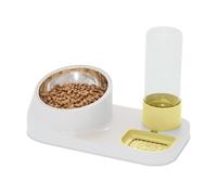 Pet Feeder Bowl, Water Dispenser, Cat Feeder, Stainless Steel Snack Container Waterer, Non-Slip Dry Food 11,81 x 6,69 x 8,27 Inches, Ideal for Small and Medium Pets, Yellow