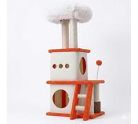 PET FULED Arbre à chat de 95 cm, tour avec deux niches pour chats d'intérieur, maison à chat en peluche avec perchoir rembourré, échelle, poteaux et balles en peluche pour jeu de chaton, orange