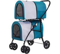 Pet Gear Poussette à 4 roues pour animal domestique Double couche Sac de transport léger pour chiens et chats - Idéal pour les jumeaux ou plusieurs animaux de compagnie (gris)
