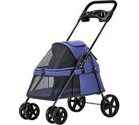 Pet Gear Poussette pour chien pour petits chiens Poussette pour chien pour chats avec porte-gobelet Poussette de transport pour chien respirante de qualité supérieure (gris clair a) (bleu)