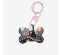 Pet Go Étiquettes d'identification personnalisées en forme d'os en acrylique pour chien et chat Motif train de châtaignier Rose clair Taille S