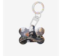 Pet Go Étiquettes d'identification personnalisées en forme d'os en acrylique pour chien et chat Motif train de châtaignier Blanc Taille S