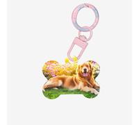Pet Go - Golden Retriever - Médaille d'identification personnalisée pour chien et chat - Acrylique en forme d'os - Rose clair - Taille M
