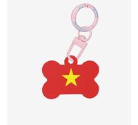 Pet Go Médaille d'identification en acrylique en forme d'os avec drapeau vietnamien pour chien et chat Rose clair Taille S