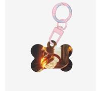Pet Go Médaille d'identification en forme d'os en acrylique avec feu et flammes pour chien et chat Rose clair Taille S
