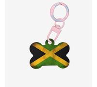 Pet Go Médaille d'identification personnalisée avec vieux drapeau jamaïcain pour chien et chat, en acrylique en forme d'os, rose clair, taille M