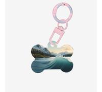 Pet Go Médaille d'identification personnalisée en acrylique en forme d'os Motif vagues et montagnes enneigées Rose clair Taille M