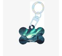 Pet Go Médaille d'identification personnalisée en acrylique en forme d'os pour chien et chat Motif montagne des neiges aurores boréales Bleu ciel Taille S
