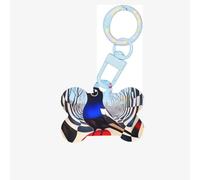 Pet Go Médaille d'identification personnalisée en acrylique en forme d'os pour chien et chat Motif oiseau du surréalisme Bleu ciel Taille S