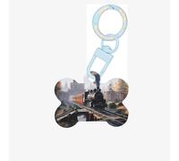 Pet Go Médaille d'identification personnalisée en forme d'os en acrylique pour chien et chat Motif train de châtaignier Bleu ciel Taille S