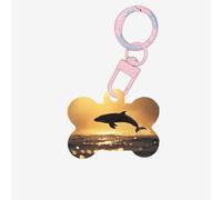 Pet Go - Médaille d'identification rétroéclairée moment doré, dauphins sautant - Médaille personnalisée pour chien et chat - Acrylique en forme d'os - Rose clair - Taille M