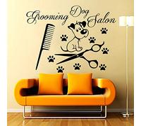 Pet Grooming Salon Sticker Mural Amovible Noir pour Animalerie Salon Salon Décoration Création Une Ambiance Chaude et Mignon 80X58cm