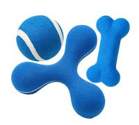 Pet Guru Jouet en forme d'os pour chien, matériau durable, pour chiens de petite et moyenne taille, balle de tennis interactive à rapporter et à mâcher, os et croix, lot de 3 jouets (bleu)