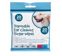 Pet Guru Lot de 20 lingettes jetables de nettoyage des oreilles de chien, soulagement doux des démangeaisons, élimine l'accumulation de cire et les odeurs pour chiens et chiots