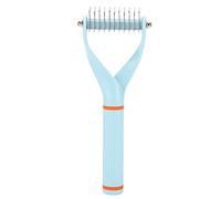 Pet Hair Management Rake | Y Shaped Double Sided Comb for Dogs & Cats | Dematting Tool for Thick/Double Coats | Stainless Steel, Skin Safe (Light Blue)