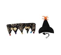 Pet Holiday Pumpkin Hat & Collar Set | Adjustable 8-15.7in for Cats, Small Dogs, Rabbits | Cute Costume for Holiday Party/Christmas/Photo Fun (Spider Web Pattern)