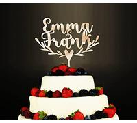 Pet-Jos Décoration de gâteau de mariage Cake topper personnalisable en bois avec nom personnalisable wedding cake topper