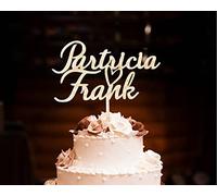 Pet-Jos Décoration de gâteau de mariage Cake topper personnalisable en bois avec nom personnalisé pour gâteau de mariage wedding cake topper