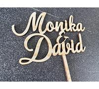 Pet-Jos Décoration de gâteau de Mariage Personnalisable en Bois Cake Topper pour gâteau de Mariage avec nom Wedding Cake Topper Wooden