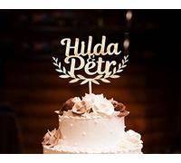 Pet-Jos Décoration de gâteau de Mariage Personnalisable en Bois Cake Topper pour gâteau de Mariage Personnalisable avec nom Wedding Cake Topper Wooden