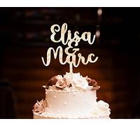 Pet-Jos Décoration de gâteau en bois cake topper pour gâteau de mariage Personnalisable Avec nom Pour anniversaire de mariage wedding wooden