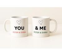 Pet-Jos Lot de 2 tasses personnalisées avec noms, tasses « You & Me », tasses à café en céramique pour couples, cadeau pour elle et lui, tasses pour couple.