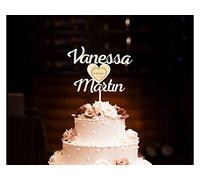 Pet-Jos Personnalisé gâteau de Mariage en Bois Cake Topper avec nom et Date de Mariage personnalisé Décoration de gâteau de Mariage Wedding Cake Topper Wooden