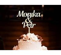 Pet-Jos Personnalisé gâteau de Mariage en Bois Cake Topper avec nom personnalisé Décoration de gâteau de Mariage Wedding Wooden Cake Topper