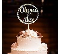 Pet-Jos Personnalisé gâteau de Mariage en Bois Cake Topper avec nom personnalisé Décoration de gâteau de Mariage Wedding Cake Topper Wooden