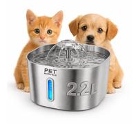 Pet Marvels Fontaine à eau pour chat en acier inoxydable - Pompe ultra silencieuse de 2,2 L, niveau d'eau visible, double modes de débit - Distributeur d'eau automatique pour chats et petits chiens