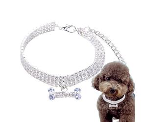 Pet Necklace, Decorative Dog Collar, Crystal Bone Charm Accessory, Adjustable Fashion Jewelry, Glittering Rhinestone Strap, Elegant Pet Outfit Enhancement | for Small Dogs Cats Puppies Birthday